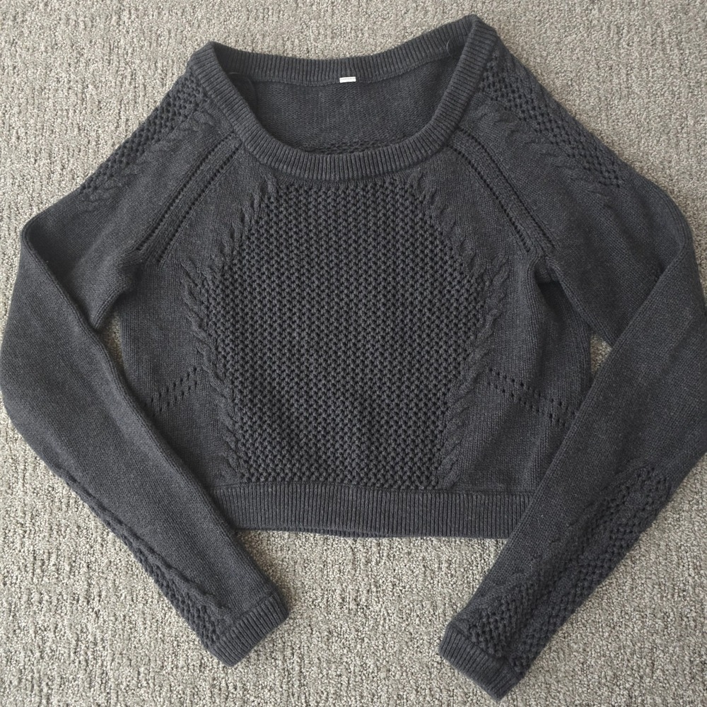 Lululemon Black‎ Cropped Knit Sweater Textured Long Sleeve Pullover Large